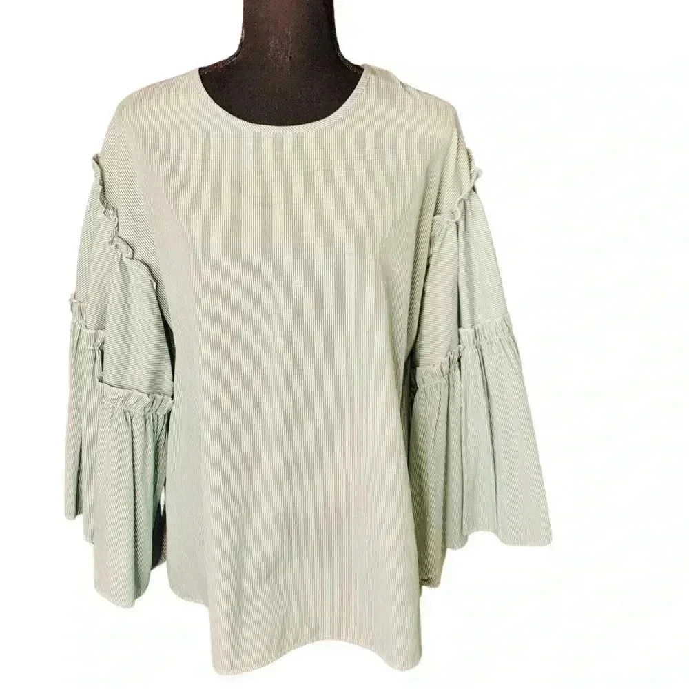 NWT DRA Los Angeles Ruffled Flutter Long Sleeve Boho Hippie Style Blouse, Size M
